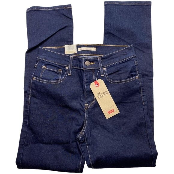 Levi's 724 Straight Jeans Women's 25 0 XS Dark Blue Short‎ Stretchy Denim NEW - Picture 1 of 16